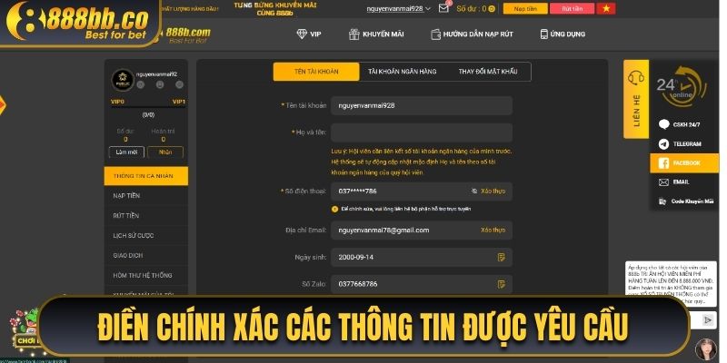 Điền Chính Xác Các Thông Tin Được Yêu Cầu