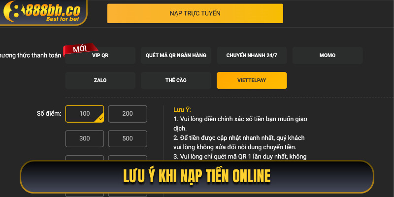 Lưu Ý Khi Nạp Tiền Online