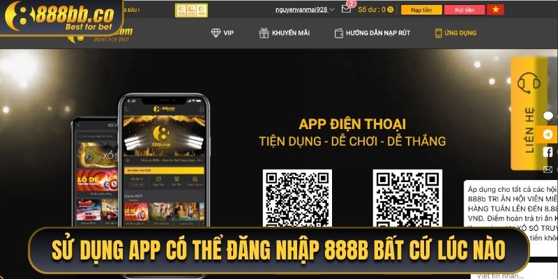 Sử Dụng App Có Thể Đăng Nhập 888B Bất Cứ Lúc 