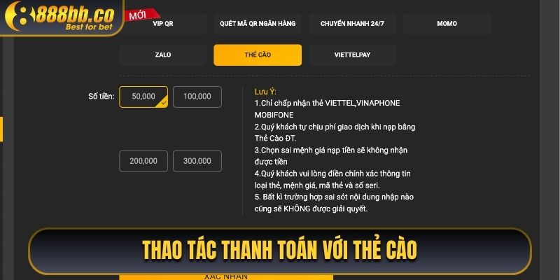 Thao Tác Thanh Toán Với Thẻ Cào